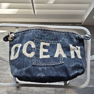 Blue Denim Pouch with White Lettering